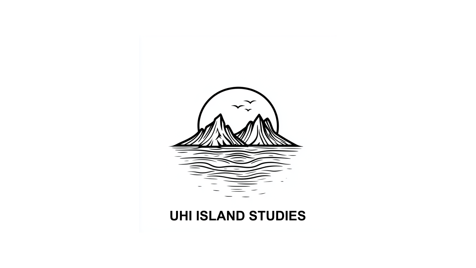 A drawing of an island and setting sun A drawing of an island and setting sun